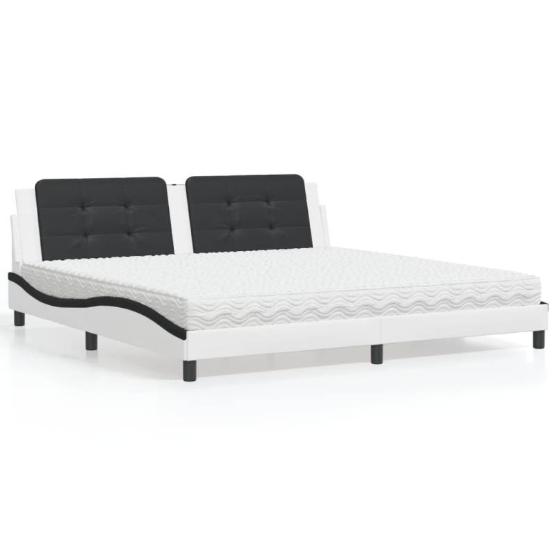 Bett mit Matratze Weiß und Schwarz 200x200 cm Kunstleder