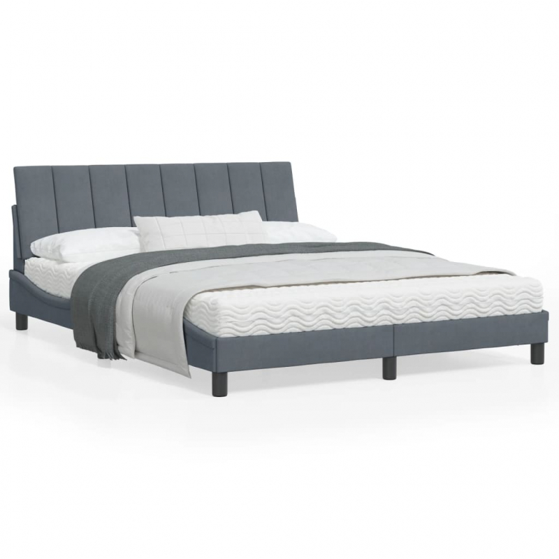 Bettgestell mit LED-Leuchten Dunkelgrau 160x200 cm Samt