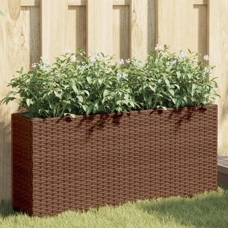 Pflanzkübel mit 2 Töpfen 2 Stk. Braun 90x20x40 cm Poly Rattan