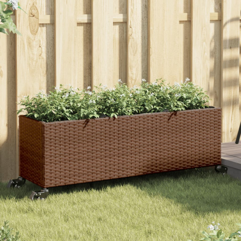 Pflanzkübel mit Rollen 2 Stk. Braun 107x32x38 cm Poly Rattan