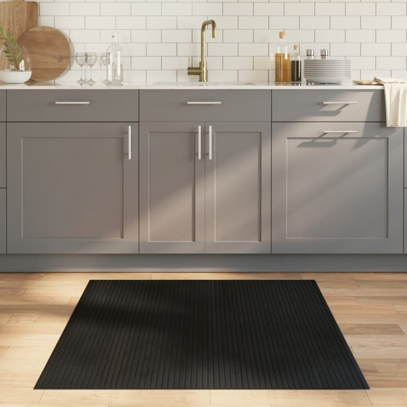 Teppich Rechteckig Schwarz 100x100 cm Bambus