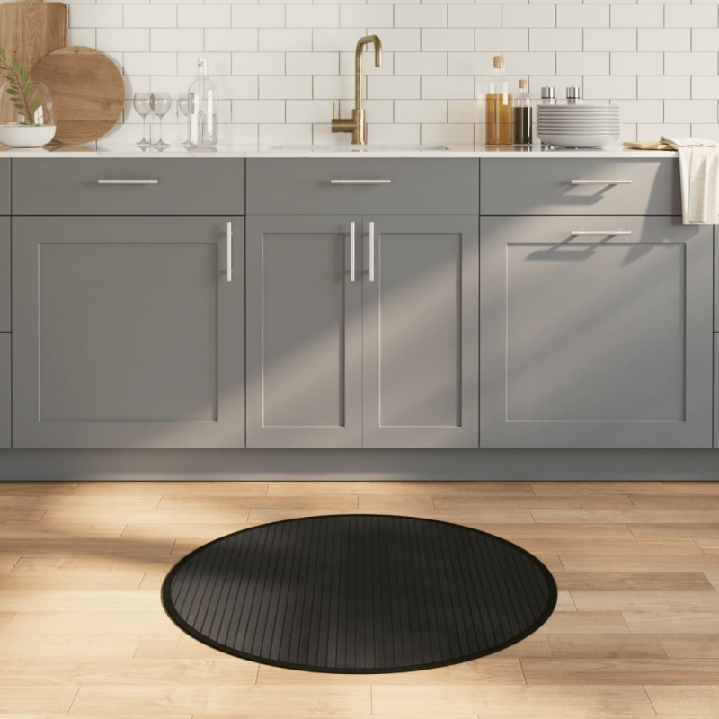 Teppich Rund Schwarz 80 cm Bambus