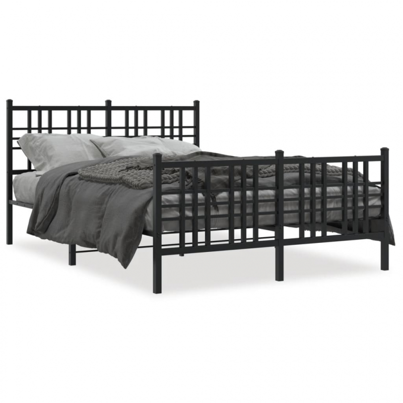 Bettgestell mit Kopf- und Fußteil Metall Schwarz 137x190 cm