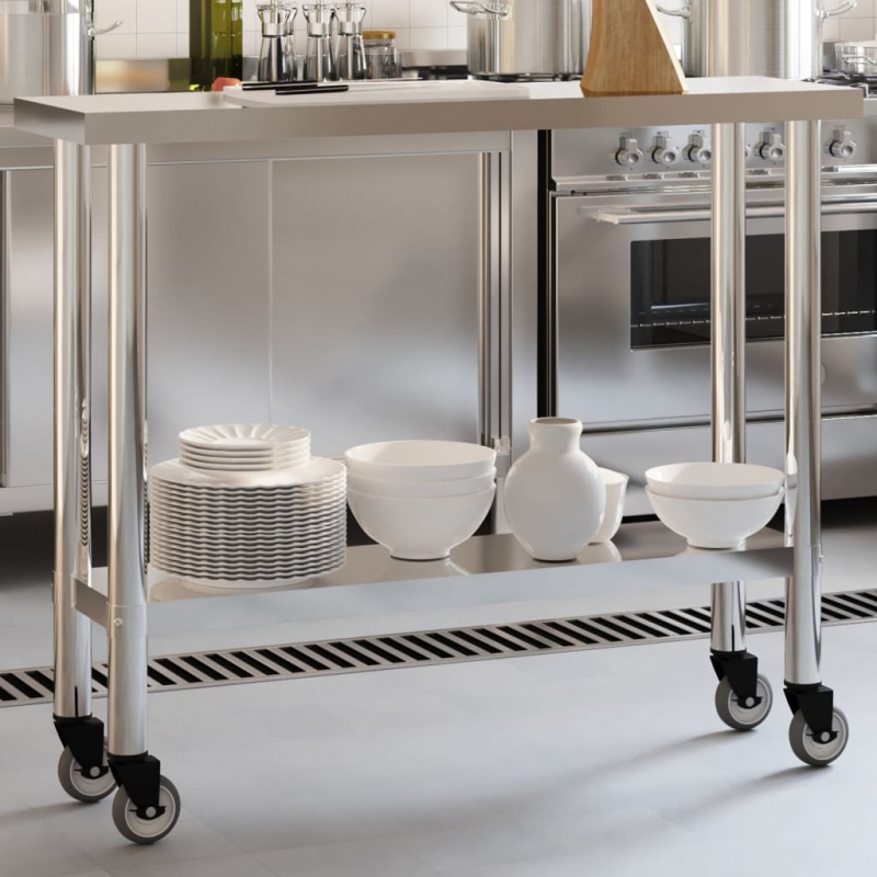 Küchen-Arbeitstisch mit Rollen 110x30x85 cm Edelstahl
