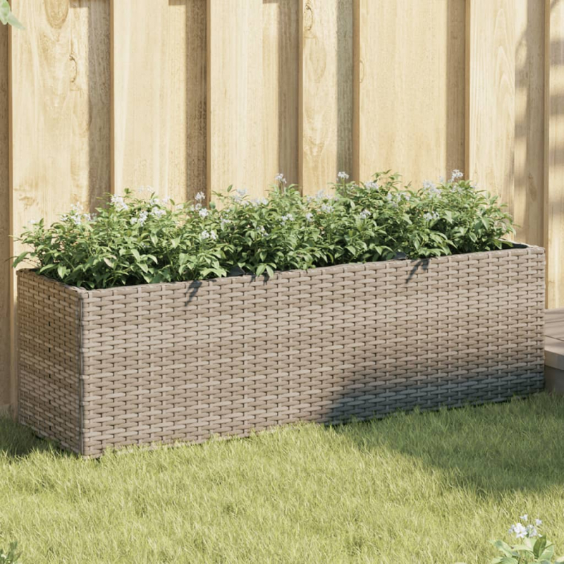 Hochbeet mit 3 Fächern Grau 105x30x32 cm Poly Rattan