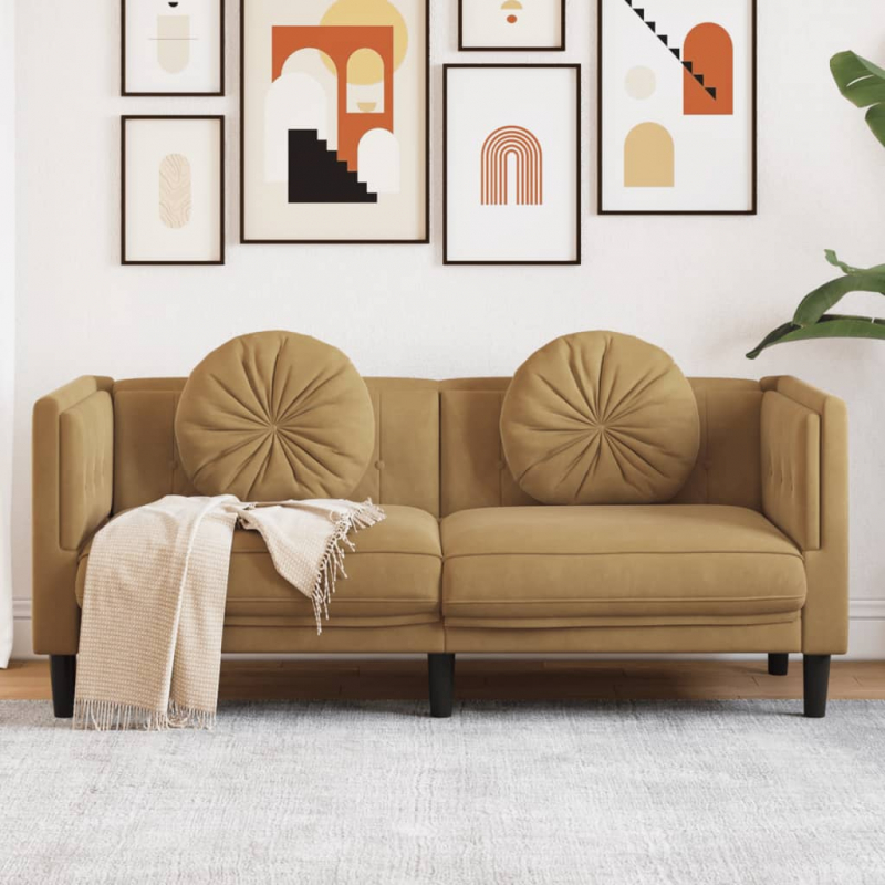 2-Sitzer Sofa mit Kissen Braun Kunstleder Wildleder-Optik