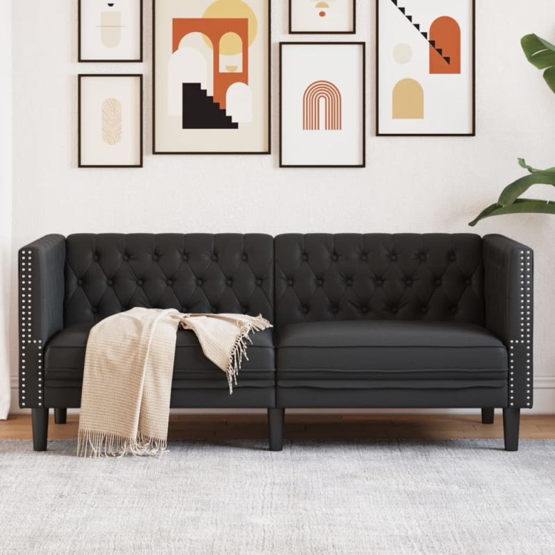 Chesterfield-Sofa 2-Sitzer Schwarz Kunstleder