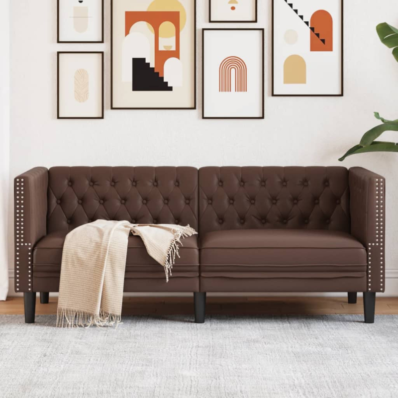 Chesterfield-Sofa 2-Sitzer Braun Kunstleder