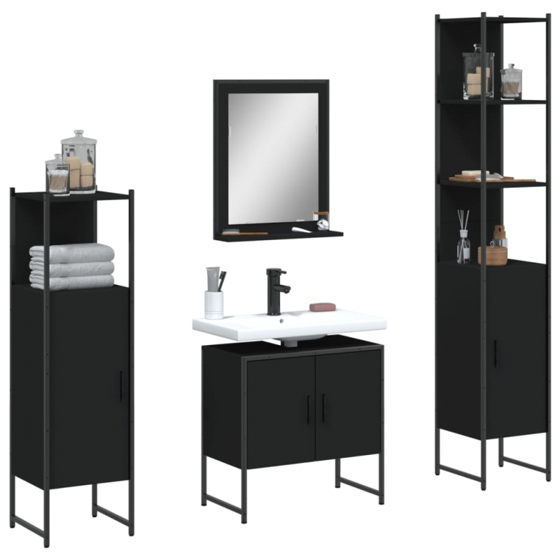 4-tlg. Badmöbel-Set Schwarz Holzwerkstoff