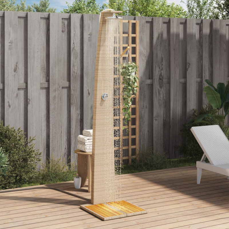 Gartendusche Beige 55x60x224 cm Poly Rattan und Akazienholz