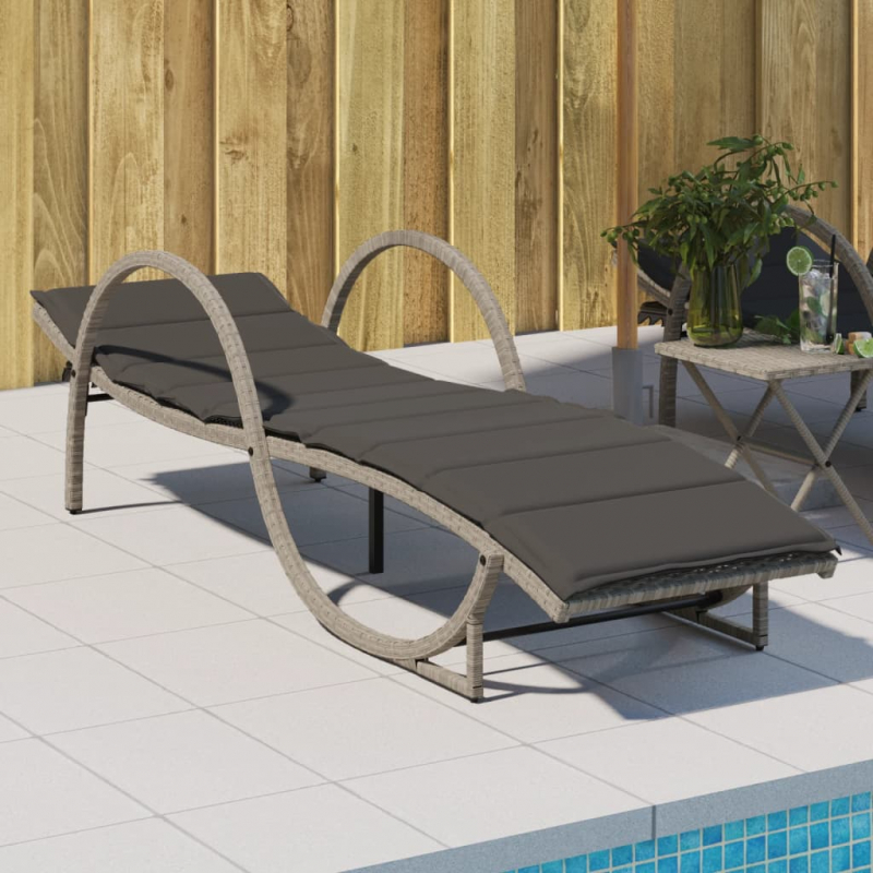 Sonnenliege mit Auflage Hellgrau 60x199x42 cm Poly Rattan