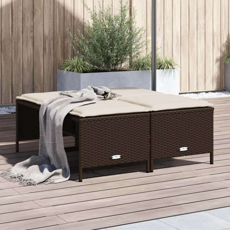 Gartenhocker mit Kissen 4 Stk. Braun Poly Rattan