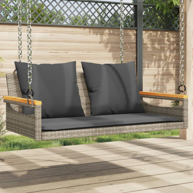 Hängebank mit Kissen Grau 109x62x40 cm Poly Rattan