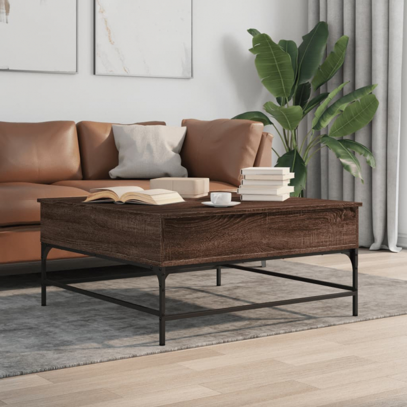 Couchtisch Braun Eichen-Optik 95x95x45 cm Holzwerkstoff Metall