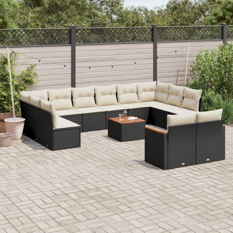 13-tlg. Garten-Sofagarnitur mit Kissen Schwarz Poly Rattan