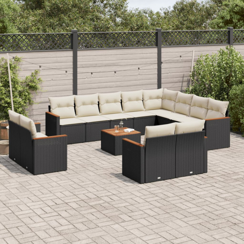 13-tlg. Garten-Sofagarnitur mit Kissen Schwarz Poly Rattan