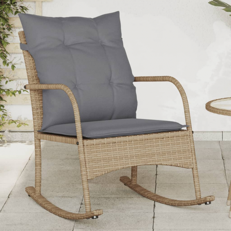 Garten-Schaukelstuhl mit Kissen Beige Poly Rattan