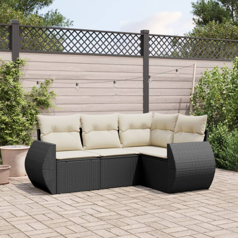 4-tlg. Garten-Sofagarnitur mit Kissen Schwarz Poly Rattan
