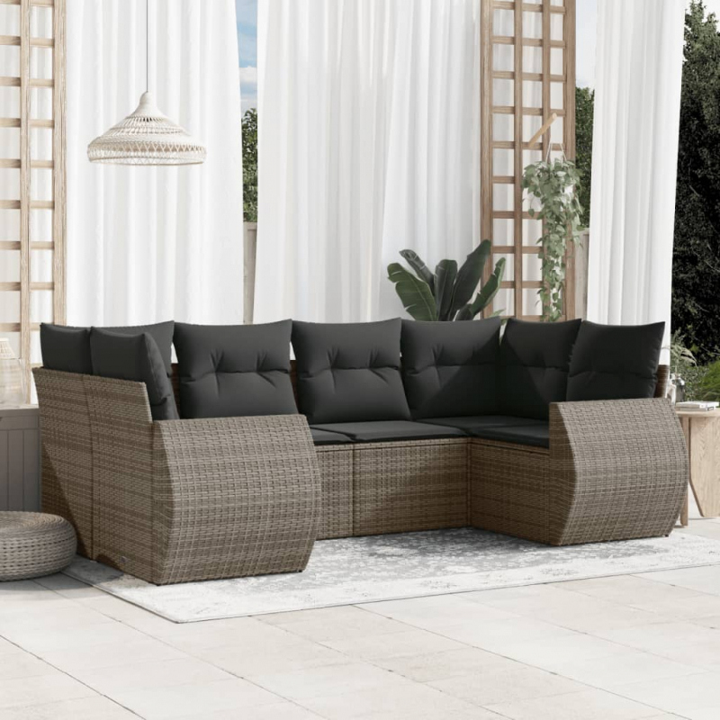 6-tlg. Garten-Sofagarnitur mit Kissen Grau Poly Rattan