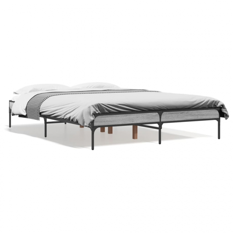 Bettgestell Grau Sonoma 140x190 cm Holzwerkstoff und Metall