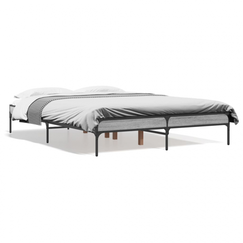 Bettgestell Grau Sonoma 135x190 cm Holzwerkstoff und Metall