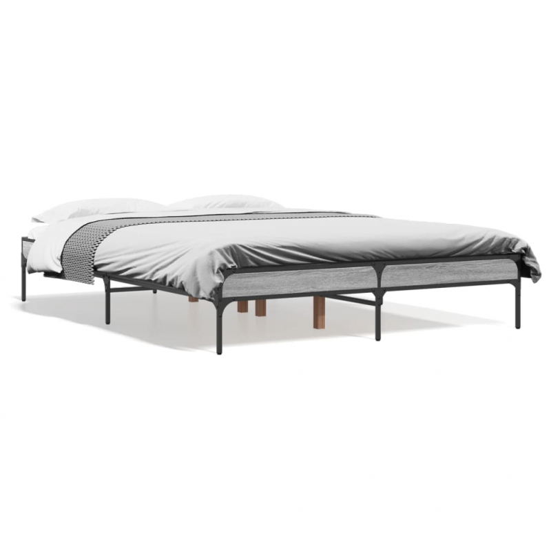 Bettgestell Grau Sonoma 120x190 cm Holzwerkstoff und Metall