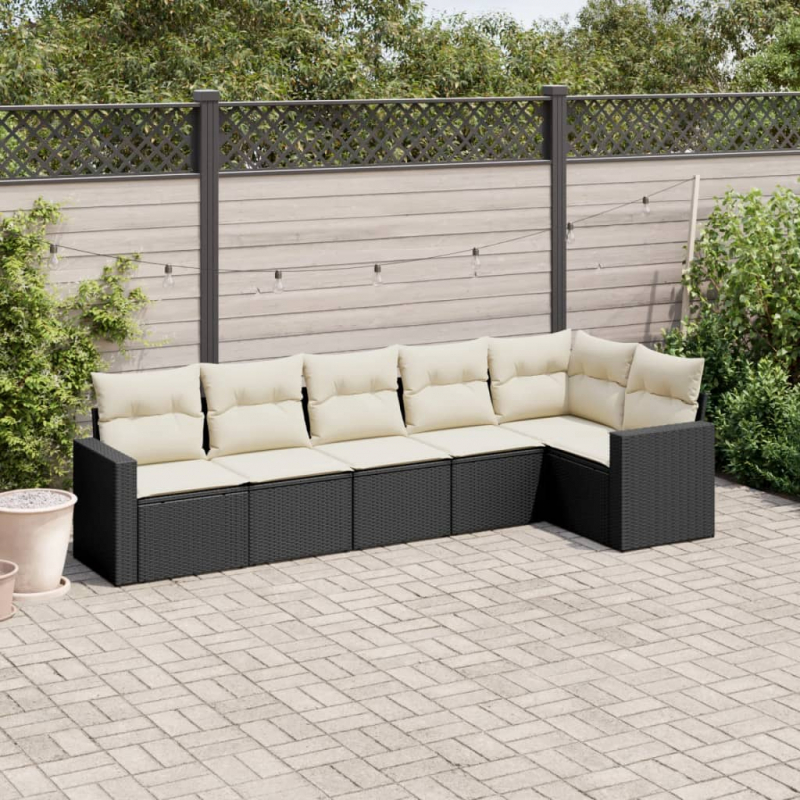 6-tlg. Garten-Sofagarnitur mit Kissen Schwarz Poly Rattan