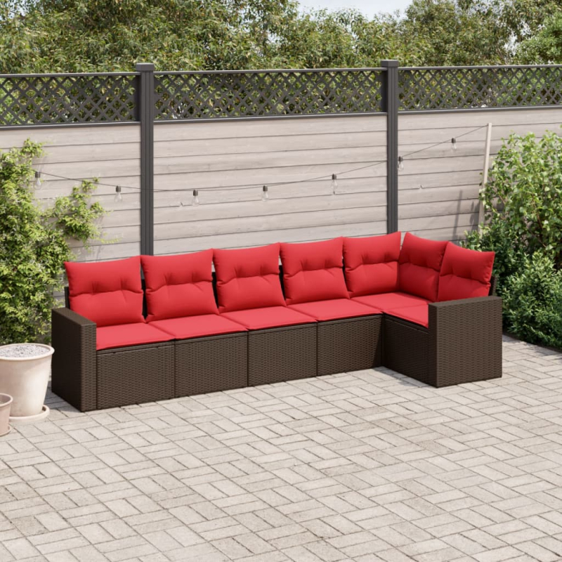 6-tlg. Garten-Sofagarnitur mit Kissen Braun Poly Rattan