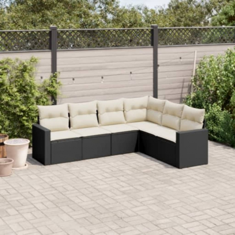 6-tlg. Garten-Sofagarnitur mit Kissen Schwarz Poly Rattan