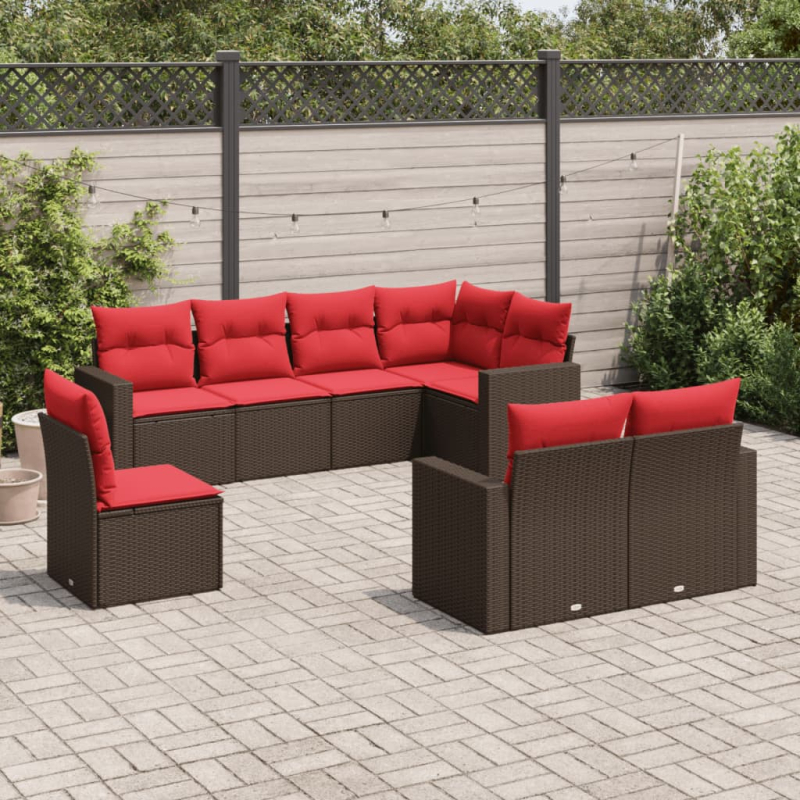 8-tlg. Garten-Sofagarnitur mit Kissen Braun Poly Rattan