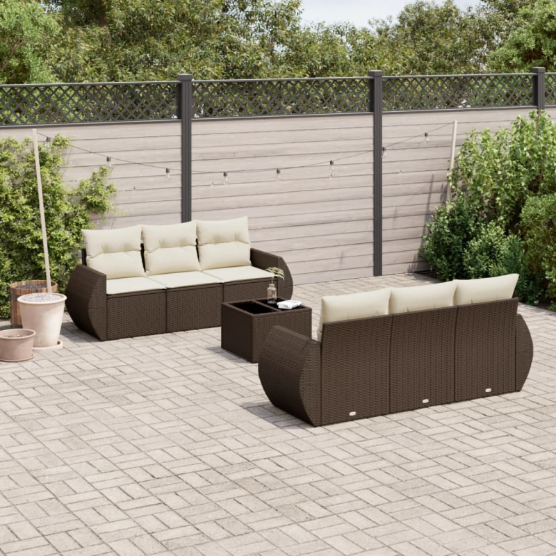 7-tlg. Garten-Sofagarnitur mit Kissen Braun Poly Rattan