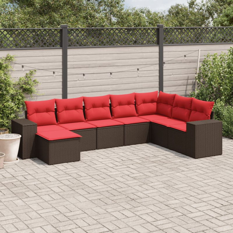 8-tlg. Garten-Sofagarnitur mit Kissen Braun Poly Rattan
