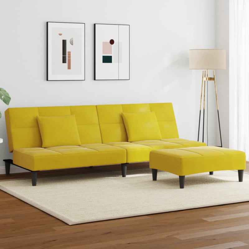 Schlafsofa 2-Sitzer mit Fußhocker Gelb Samt