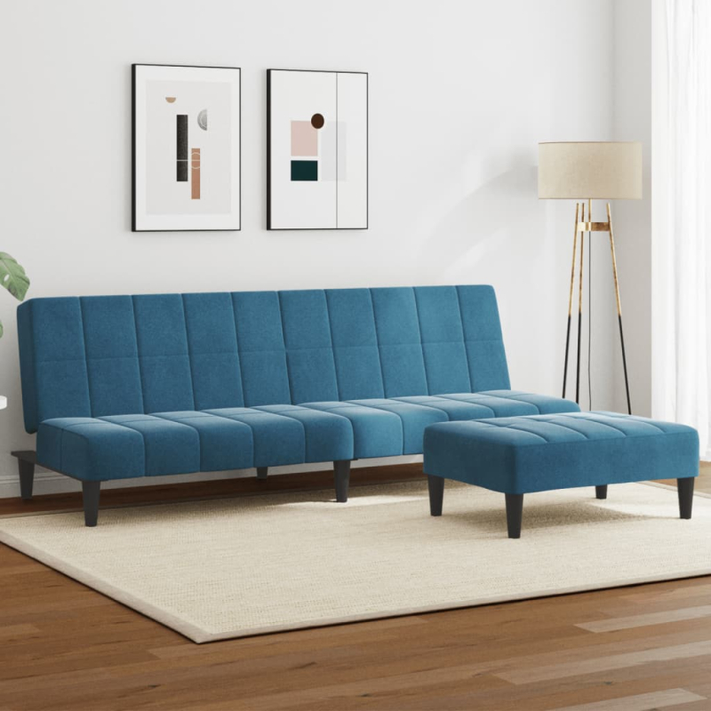 Schlafsofa 2-Sitzer mit Fußhocker Blau Samt