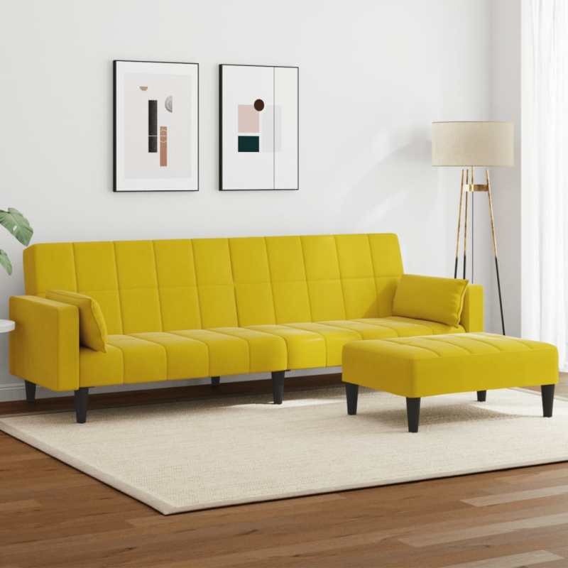 Schlafsofa 2-Sitzer mit Fußhocker Gelb Samt