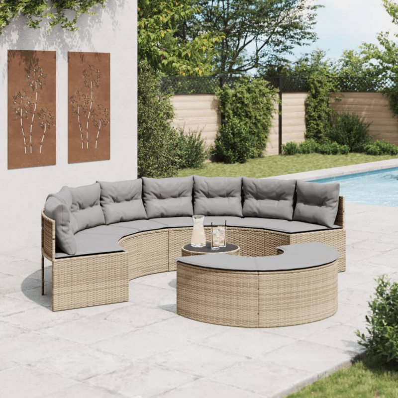 3-tlg. Garten-Sofagarnitur Halbrund Beige Poly-Rattan