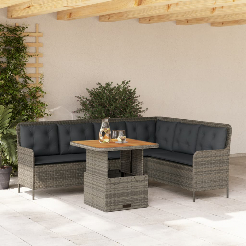 2-tlg. Garten-Sofagarnitur mit Auflagen Poly Rattan Grau