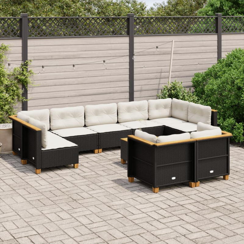 10-tlg. Garten-Sofagarnitur mit Kissen Schwarz Poly Rattan