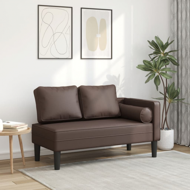 Chaiselongue mit Kissen Braun Kunstleder