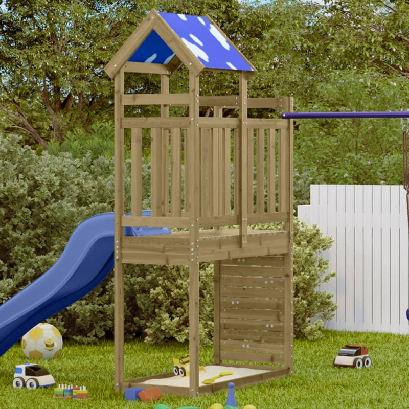 Spielturm mit Kletterwand 110,5x52,5x215 cm Kiefernholz