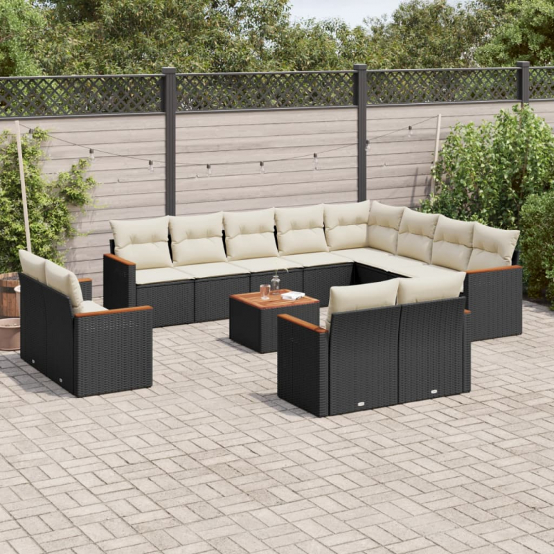 13-tlg. Garten-Sofagarnitur mit Kissen Schwarz Poly Rattan