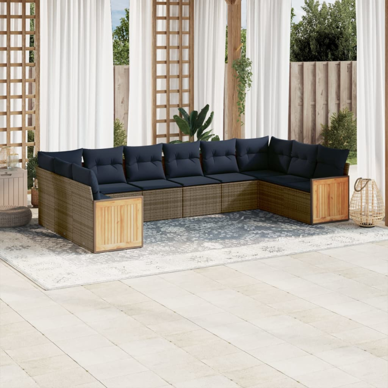 10-tlg. Garten-Sofagarnitur mit Kissen Grau Poly Rattan