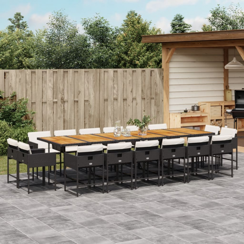 17-tlg. Garten-Essgruppe mit Kissen Schwarz Poly Rattan