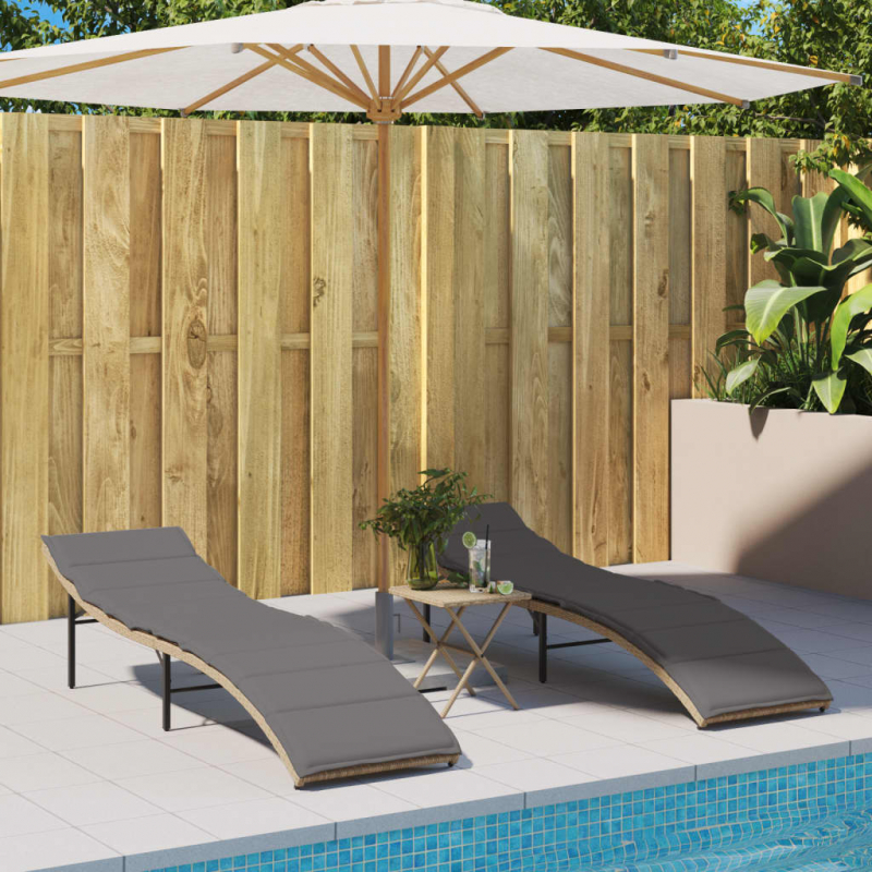 Sonnenliegen 2 Stk. mit Auflagen Beige Poly Rattan
