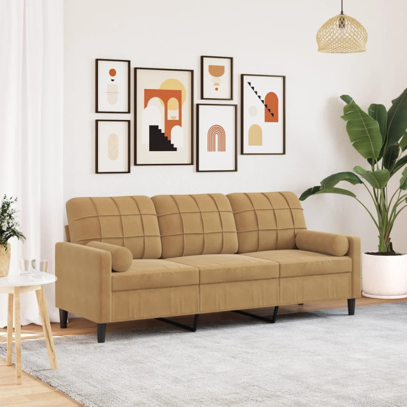 3-Sitzer-Sofa mit Zierkissen Braun 180 cm Samt