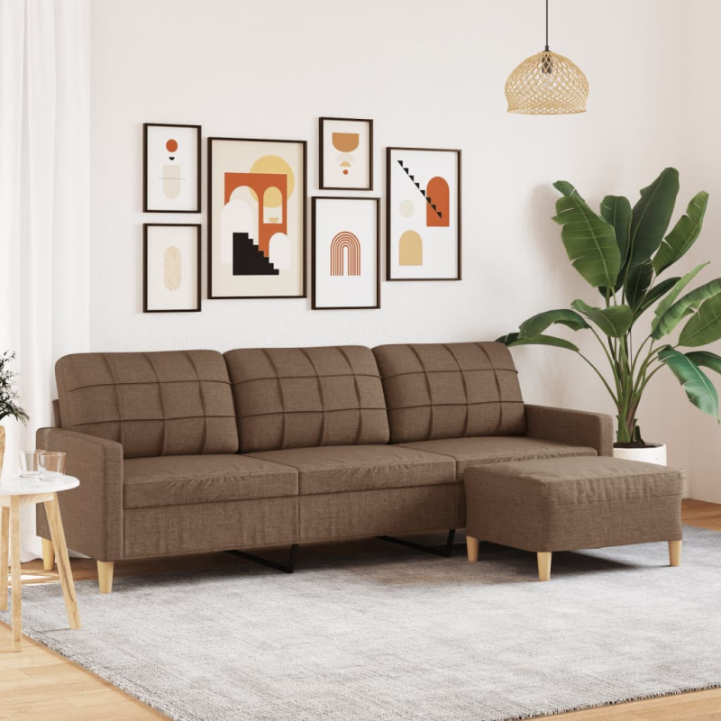 3-Sitzer-Sofa mit Hocker Braun 210 cm Stoff