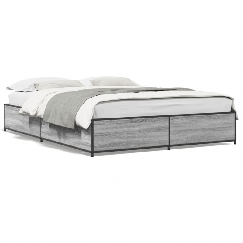 Bettgestell Grau Sonoma 135x190 cm Holzwerkstoff und Metall