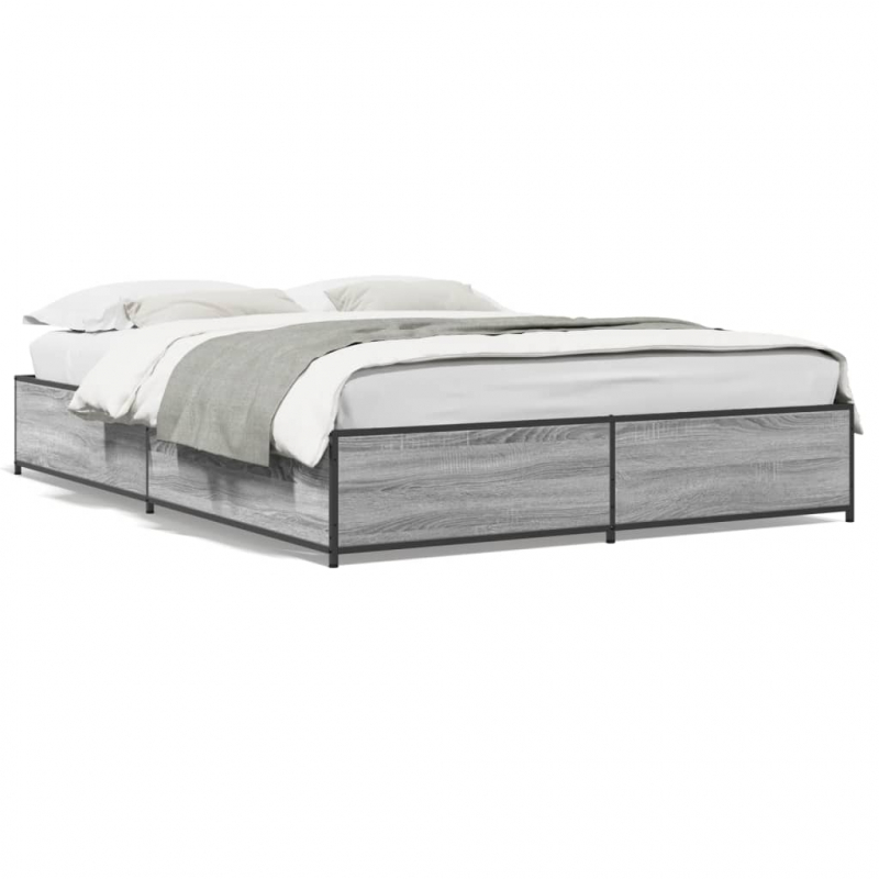 Bettgestell Grau Sonoma 120x190 cm Holzwerkstoff und Metall