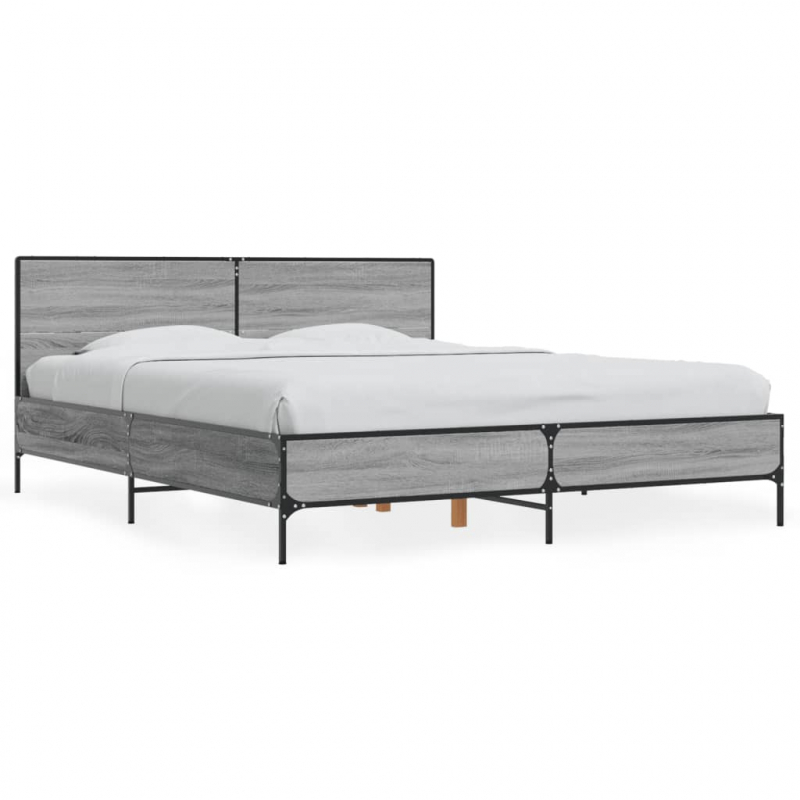 Bettgestell Grau Sonoma 150x200 cm Holzwerkstoff und Metall