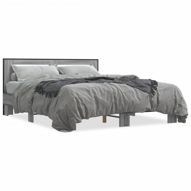 Bettgestell Grau Sonoma 150x200 cm Holzwerkstoff und Metall